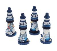 Homoyoyo 4pcs Miniature Lighthouse Decoration Wooden Mediterranean Style Ornament Decorative Tabletop Adornment Blue White for Bedroom and Office Assorted style