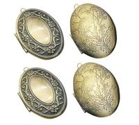 Homoyoyo 4pcs Oval Photo Pendant Bezel Trays Vintage Style Metal Photo Charm Bezels Ornate Frame Design for Jewelry Making Memorial Display
