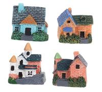 Homoyoyo 4pcs Resin House Decorative Tiny Furniture Models for Bedroom Office Miniature Town Landscape Durable Fairy Cottage Figurines for Desk Shelf