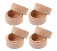 Homoyoyo 4pcs Rustic Beech Wood Box with Lid Small Round Trinket Storage for Teeth Rings and Jewelry Unisex Keepsake Holder for Proposal Wedding and Childhood Memories