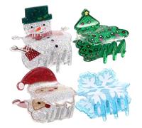 Homoyoyo 4pcs Small Christmas Hair Claw Clips Festive Hair Accessories Holiday Styling Tools with Snowman Snowflake Santa Tree Designs