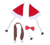 Homoyoyo 4Pcs Small Pet Christmas Costume Set for Guinea Pig Rabbit Chinchilla Hedgehog Hamster Fleece Hat 9x12.5cm x2, Red Green Scarf 30cm, Red Bow Tie 3.5x7cm Holiday Pet Hat Scarf Tie