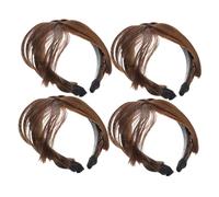 Homoyoyo 4pcs Synthetic Front Hair Extensions Braided Fringe Headband Wigs Lightweight Adjustable Hairpiece for Women Brown