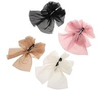 Homoyoyo 4pcs Vintage Hair Bow Clips for Women Elegant French Bowknot Banana Hair Clips Multi Layer Ponytail Holders Stylish Daily Accessories Black Khaki Pink