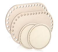 Homoyoyo 4Pcs Wooden Basket Bottoms Oval Round Shapes with Porous Design for Crochet Hook Premium Wood Bases for Knitting Thick Yarn and Braided Rope DIY Craft