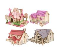 Homoyoyo 4pcs Wooden Building Puzzle Kit for Adults and DIY Model Log Cabin Craft with Pre-cut Wood Boards Educational Creative Assembly for Home Decoration and
