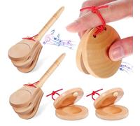 Homoyoyo 4pcs Wooden Handheld Castanets Set with Rustic Wood Patterns, Finger Playing Style Percussion Instrument for Adults in Instructional and Musical Event Scenarios