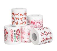 Homoyoyo 5 Rolls Colorful Cartoon Christmas Toilet Paper Soft Strong Holiday Tissue with Festive Prints for Bathroom Kitchen Xmas Party Decorations and Supplies