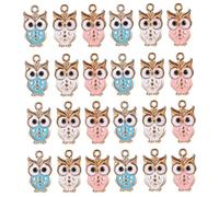 Homoyoyo 50 Pcs DIY Owl Charms Pendant Oil Drip Design Mixed Colors White Blue Pink for Jewelry Making Crafting Accessories