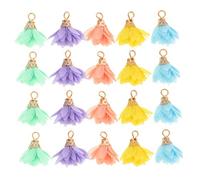 Homoyoyo 50pcs Mini Flower Tassel Charms Chiffon Fabric Floral Pendants for DIY Crafts Keychain Accessories Bright Yellow Pink Light Blue and Light Purple