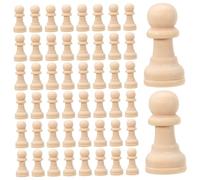 Homoyoyo 50pcs Unfinished Wooden Chess Pieces Smooth Burr Lotus Wood Lightweight Portable Board Game Accessories for DIY Crafts Educational Classic Chess Supplies