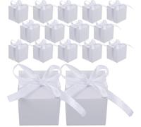 Homoyoyo 50Pcs White Kraft Paper Candy Boxes with Ribbon, Square Chocolate Favor Boxes for Wedding, Valentine’S Day, Party Packaging and Storage