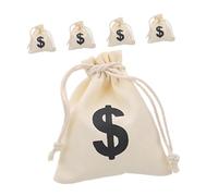 Homoyoyo 5pcs Canvas Bags with Sign Drawstring Closure Reusable Cotton Linen Pouches for Birthday Party Favors Cosplay Costume Props Gift Wrapping Beige