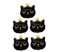 Homoyoyo 5pcs Cartoon Crown Cat Foil Balloons Party Decorations for Cat Themed Birthday Celebrations Automatic Seal Design Chic and Fashionable Balloon Decor