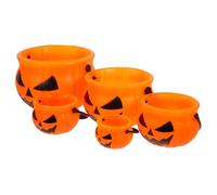 Homoyoyo 5pcs Halloween Pumpkin Candy Buckets Set Lightweight Plastic Candy Containers with Handles Reusable Pumpkin Holders for Trunk Treats and Holiday Party Favors
