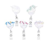 Homoyoyo 5Pcs Retractable Telescopic Buckle Keychains with Easy Pulling Mechanism, White Base Belt Clip Badge Holders, for Office and School Use