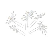 Homoyoyo 5pcs Soft Clay Flower Hairpins with Silver Metal Leaf U Shaped Hair Forks Lightweight Bridal Hair Accessories for Women Wedding Prom Styles