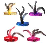 Homoyoyo 5pcs Vintage Flapper Headband Lightweight Hairbands for Women Party Favor Costume Accessory Elastic Headpiece in Red Yellow Blue Purple Rose