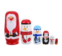 Homoyoyo 6-layer Wooden Christmas Santa Snowman Nesting Dolls, 7x7x14.5cm Russian Matryoshka Doll Set for Holiday Decor and Christmas Party Favors