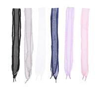 Homoyoyo 6 Pairs Chiffon Ribbon Shoelaces for Women Wide Flat Laces White Dark Blue Light Purple Light Gray Stylish Replacement for Sneakers and Casual Shoes