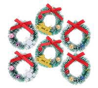 Homoyoyo 6 Pcs Mini Christmas Wreath,1. 57 Inch Dollhouse Miniature Christmas Wreath Xmas Tree Hanging Decor for Window Cabinet Table Centerpieces
