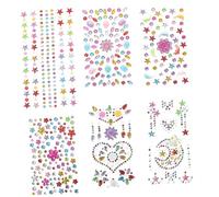 Homoyoyo 6 Sheets Festival Face Gems Stickers Temporary Rhinestone Decals for Body and Eye Makeup Safe Skin Adhesive Glitter Jewels for Halloween Cosplay Party