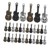 Homoyoyo 60pcs Skull Guitar Charms Punk Bracelet Pendant Alloy Music Instrument Jewelry DIY Necklace Bracelet Keychain Earring Making Accessories in Black Silver Bronze