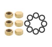 Homoyoyo 6pcs 3/8 Inch Brass Threaded Pipe End Caps with Rubber Gasket, Hexagonal Copper Plumbing Fittings for Garden Hose, Washing Machine and Radiator Valve Blanking Caps