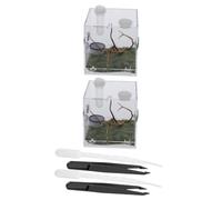 Homoyoyo 6pcs Acrylic Jumping Spider Enclosure Set 2 Large Spider Breeding Boxes, 2 Droppers and 2 Tweezers for Reptile and Insect Feeding Habitat