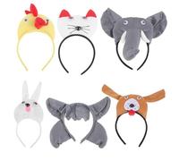 Homoyoyo 6pcs Animal Ears Headbands for Women Soft Cloth Material Comfortable Fit Halloween Cosplay Party Dress Up Costume Props with Elephant Chick White Cat Bunny Dog and Gray Animal