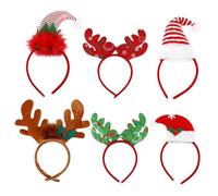 Homoyoyo 6Pcs Christmas Hair Hoop Set Velvet Antlers Red Green Satin Bows Gold White Styles Fancy Dress Accessories for Adults Boys and Girls