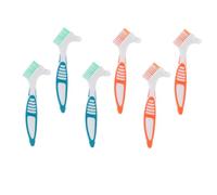 Homoyoyo 6pcs Denture Cleaning Brush with Dual Head Deep Cleaning Large Ergonomic Slip Handle Portable False Teeth Care for Elderly Oral Hygiene Bright Colored Bristles for Easy Use