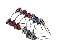 Homoyoyo 6Pcs Ear Hairbands Leopard Print Headbands Adorable Ears Hair Hoops for Party Cosplay Festival Photo Props Red Purple Silver Pink
