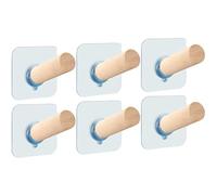Homoyoyo 6pcs Extra Long Wooden Coat Hook, Adhesive Wall Mount, 2x5cm | Surface-friendly Design, about 10lb Load, for Mugs with Handles, Hats, Entryway Wall and Foyers