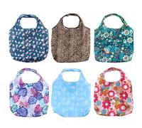 Homoyoyo 6pcs Foldable Printed Polyester Shopping Tote Bags Set, Portable Oxford Handheld Grocery Bags with Floral, Leopard, and Animal Patterns, Reusable for Supermarket and Travel Use