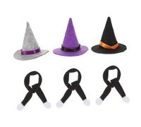Homoyoyo 6pcs Halloween Mini Witch Hat and Scarf Wine Bottle Decorations Classic Festive Party Decor with Black Gray and Purple Hats Plus Black Scarves Holiday Ornament for Halloween