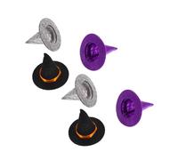 Homoyoyo 6Pcs Halloween Small Witch Hat Wine Bottle Toppers Mini Black Gray Purple Caps for Party Props Festive Decor for Halloween Celebration and Wine Bottle Decorations