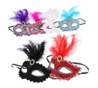 Homoyoyo 6pcs Halloween Women Masks Half Face Masquerade Eye Masks with Design for Carnival Party Cosplay Comfortable Decorative Props in Black White Purple Blue Red