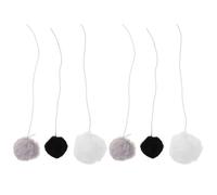Homoyoyo 6pcs Interactive Hanging Cat Elastic Fuzzy Pom Balls with White Black and Grey Strings for Kitten Play and Cat Scratching DIY Tree Accessories