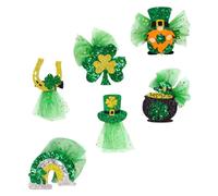 Homoyoyo 6pcs Irish Shamrock Hair Clips Set - Decorative Green Clover Hairpins with Rainbow, Leprechaun, Top Hat, Horseshoe Gold Coin Designs - Party Hair Accessories