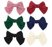 Homoyoyo 6pcs Large Satin Hair Bows for Women with Secure Clips Stylish Ribbon Accessories for Weddings Parties Daily Wear Multi-occasion Use Red Black Beige Pink Green Navy