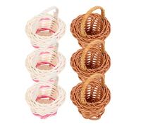 Homoyoyo 6pcs Mini Woven Flower Basket Set Small Rattan Handheld Baskets in Coffee White for Dollhouse Decor Photography Props and Desktop Display