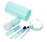 Homoyoyo 6pcs Portable Makeup Brush Set Mirror, Wooden Handle Face and Eyeshadow Brushes for Travel, Women’s Cosmetic Tools for Blush and Loose Powder Application