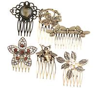 Homoyoyo 6pcs Retro Hair Combs for Women Vintage Metal Decorative Combs Sparkling Studs for Curly Hairstyles and Elegant Headgear