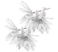 Homoyoyo 6pcs Silver Glitter Poinsettia Artificial Flower Bush