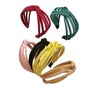 Homoyoyo 6pcs Wide Fabric Covered Headbands for Women Cross Knotted Design Hair Accessories Yellow Black Khaki Dark Green Pink Durable and Comfortable for All Occasions