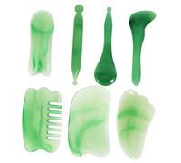Homoyoyo 7-Piece Gua Sha Tool Set for Facial Massage Green Jade-Like Scraping Tools for Muscle Relaxation for Self-Care