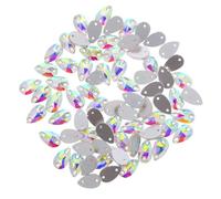 Homoyoyo 72pcs Double Hole Teardrop Glass Gems for Sewing Accessories Flatback Rhinestones for DIY Clothing Shoes Hats Bags Decoration Artistic Water Drop Design Craft Embellishments