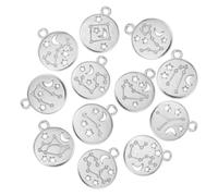 Homoyoyo 72pcs Zodiac Round Charms Alloy Pendants Bulk for DIY Jewelry Making Lightweight Double Sided Metal Alloy Pendants for Earrings Necklaces Bracelets with Unique Engraved Patterns
