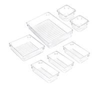 Homoyoyo 7pcs Desktop Storage Box Set Anti-slip Stripes, Cosmetic Container and Jewelry Organizer, Drawer Divider for Makeup and Sundries, Modular Storage for Dressing Table